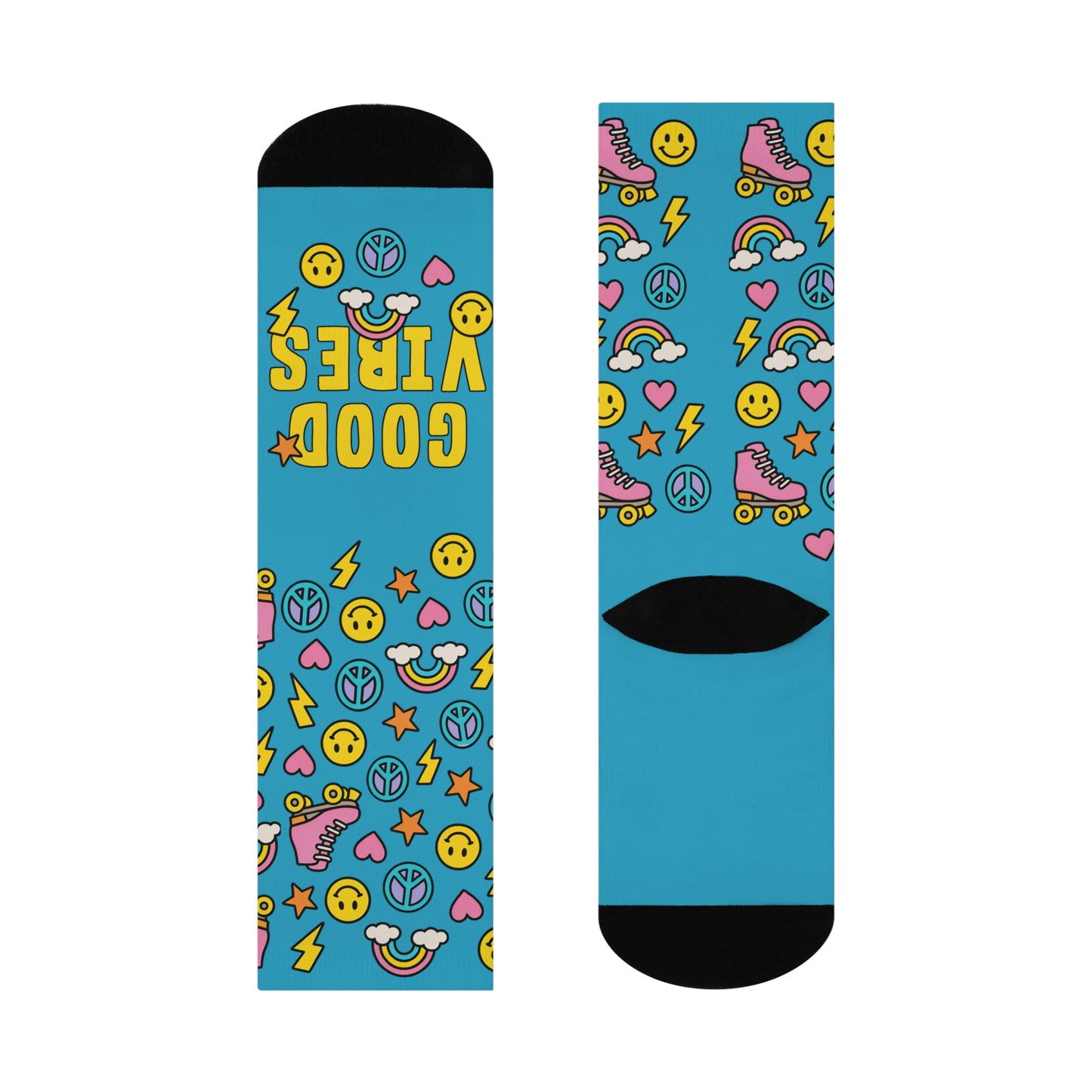 Colorful socks with patterns on a white background