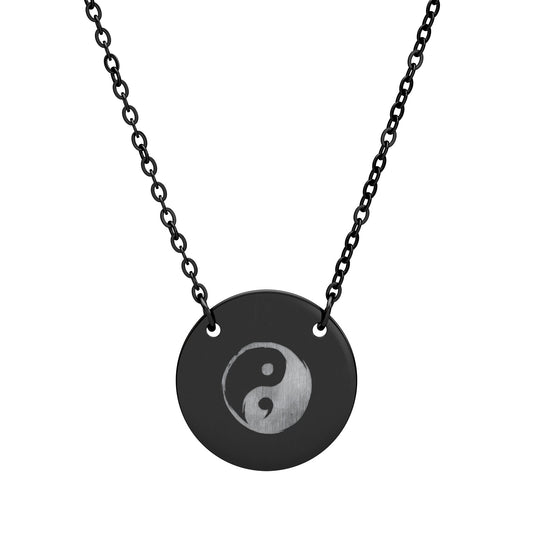 Yin Yang Engraved Circle Necklace