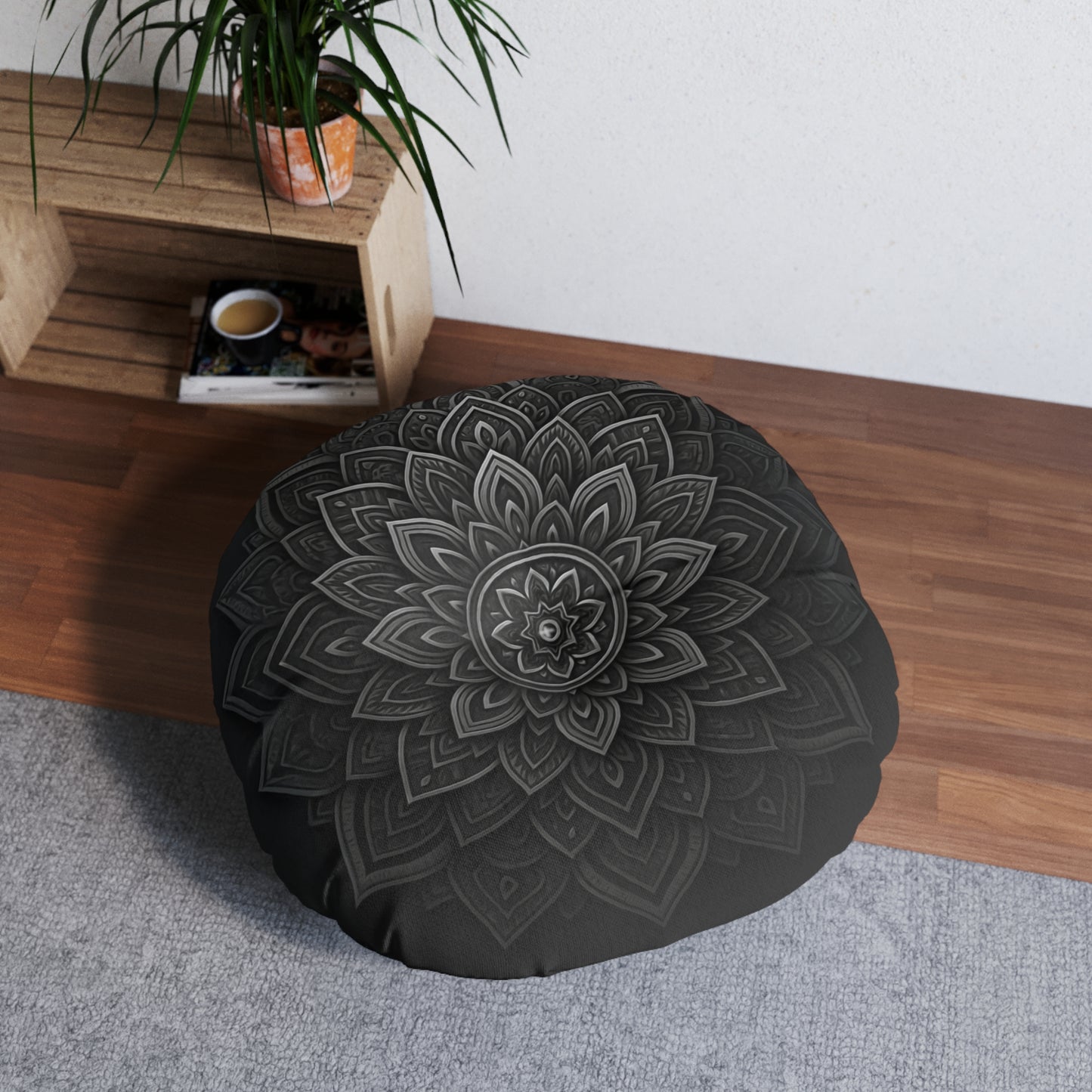 Zen in Black & White Tufted Floor Pillow