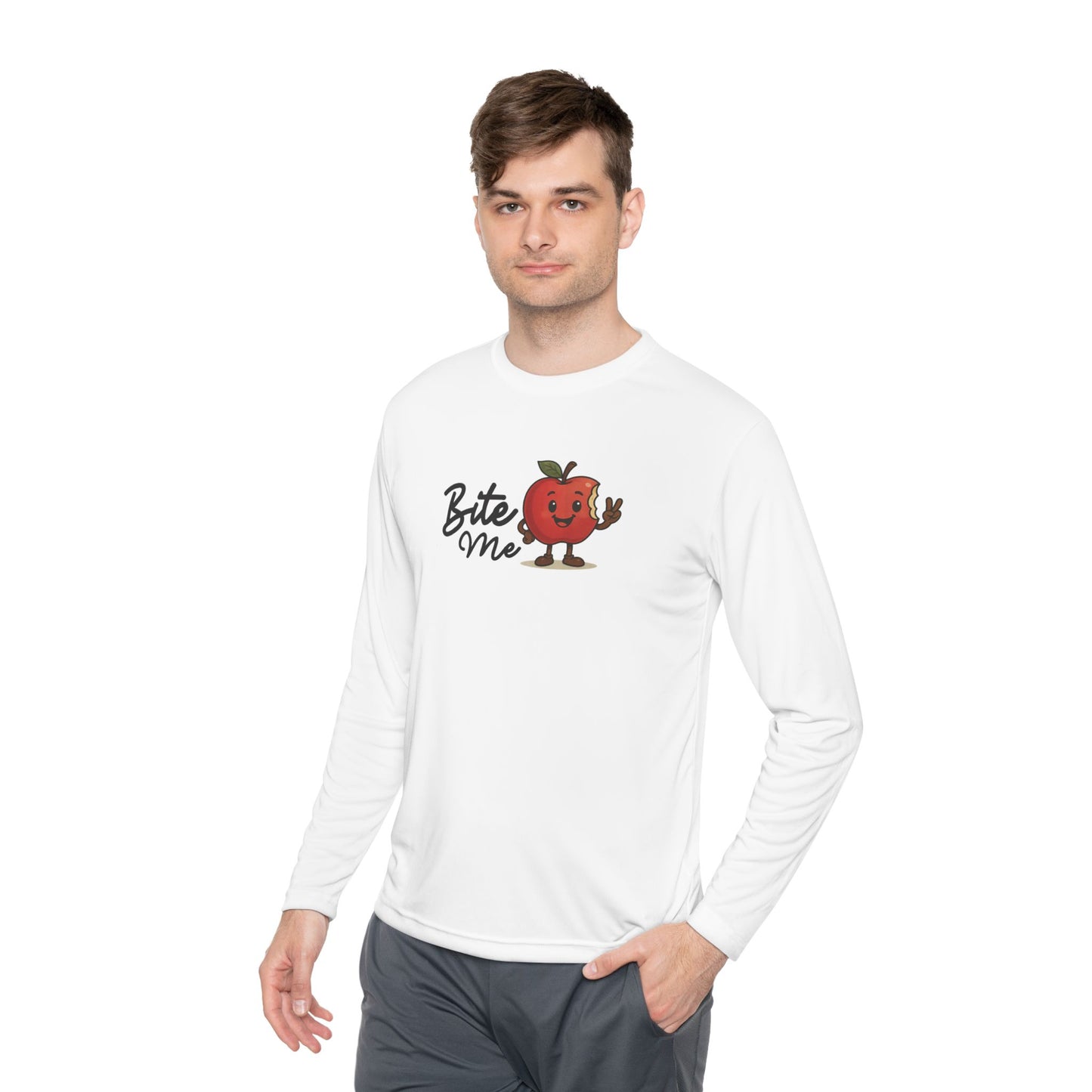 Whimsical Long Sleeve Tee - 'Bite Me' Graphic, Cute Casual Shirt, Gift for Food Lovers, Fall Fashion, Trendy Unisex Top