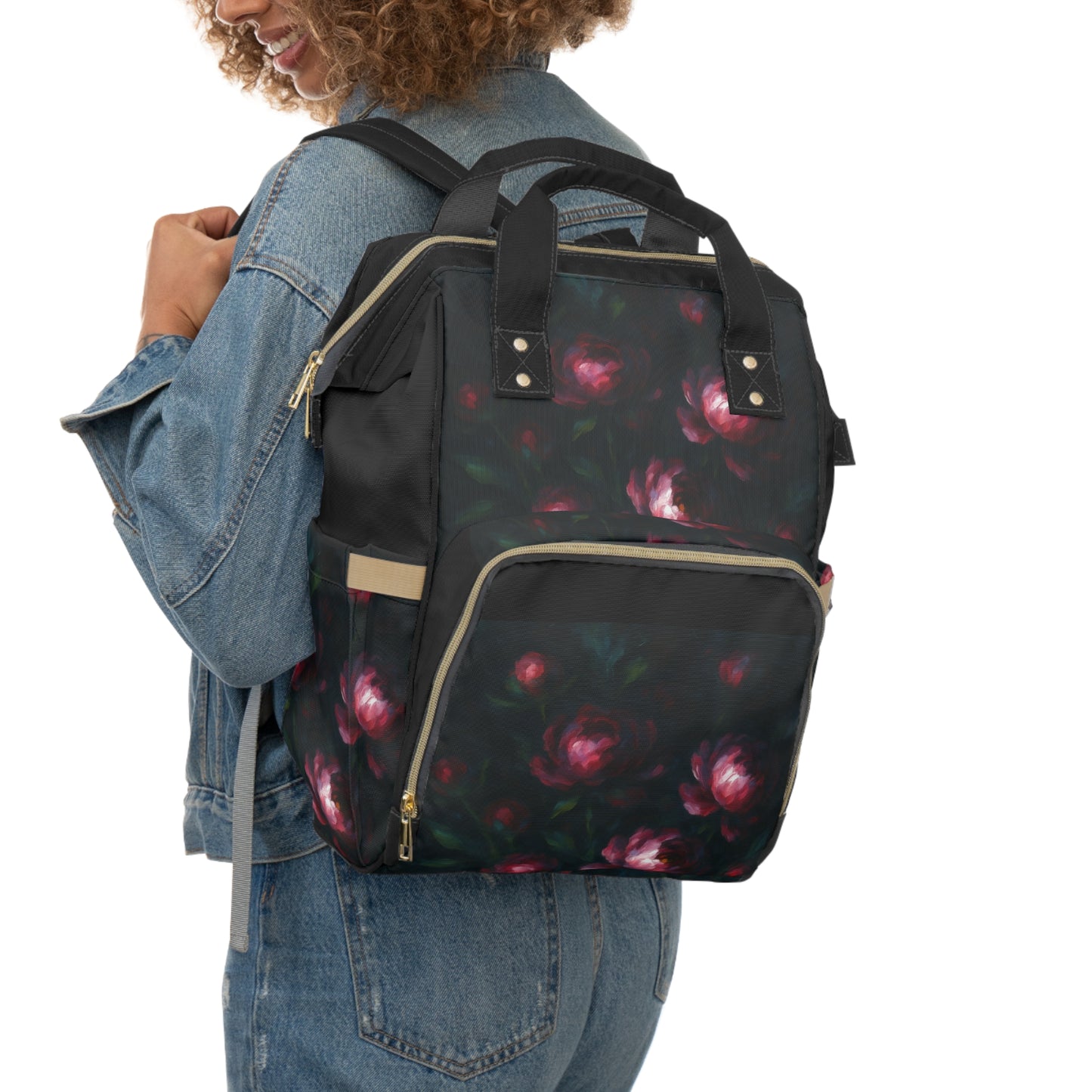 Pink Peonies Multifunctional Diaper Backpack