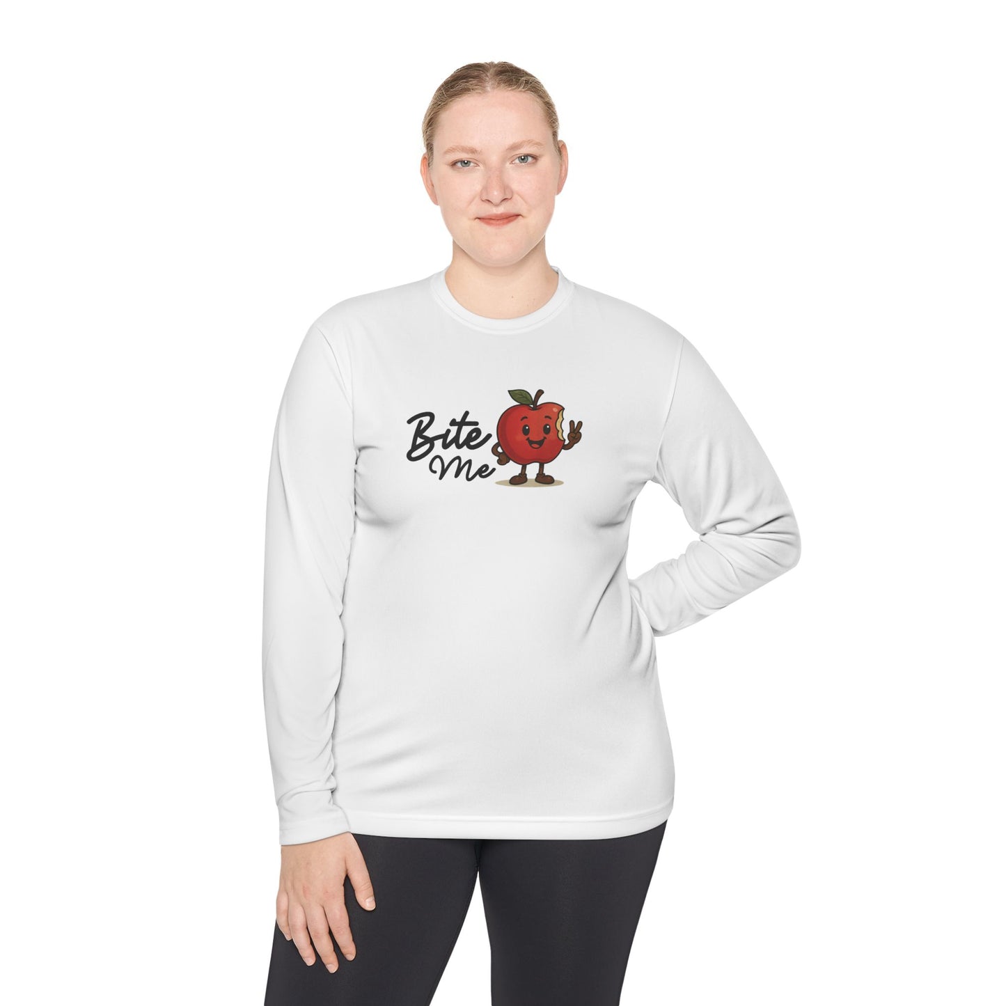 Whimsical Long Sleeve Tee - 'Bite Me' Graphic, Cute Casual Shirt, Gift for Food Lovers, Fall Fashion, Trendy Unisex Top