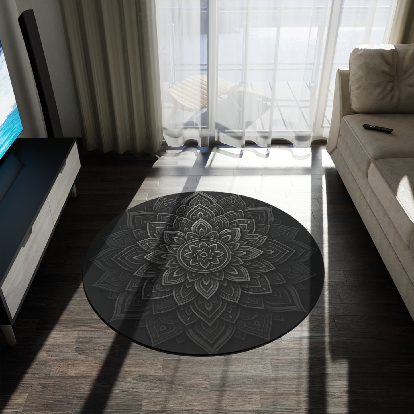 Zen in Black & White Round Rug