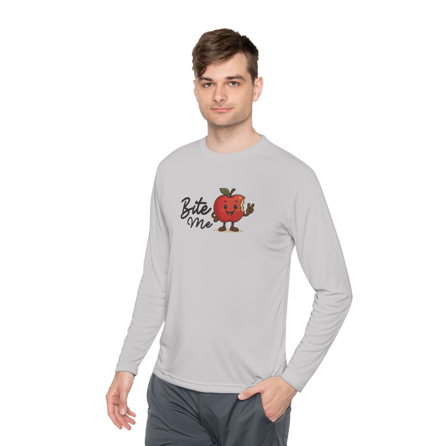 Whimsical Long Sleeve Tee - 'Bite Me' Graphic, Cute Casual Shirt, Gift for Food Lovers, Fall Fashion, Trendy Unisex Top