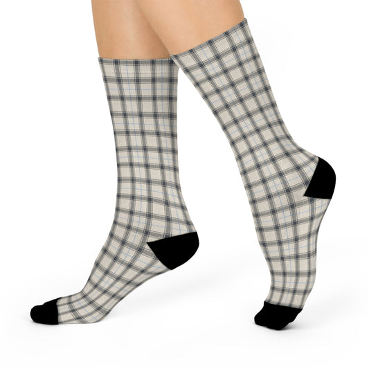 Grey/Blue Plaid Cushioned Crew Socks