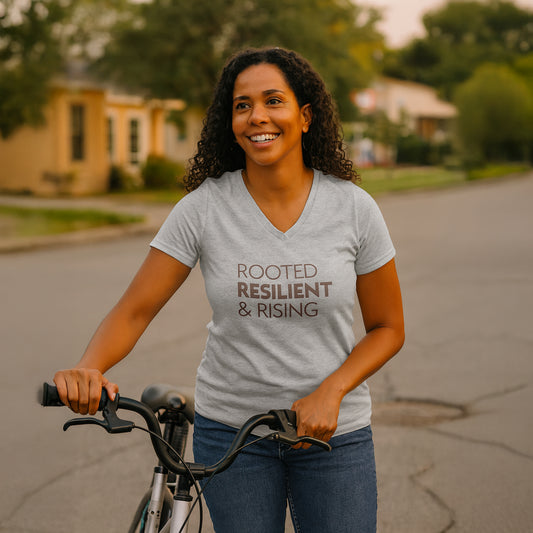 Rooted, Resilient & Rising V-Neck Tee