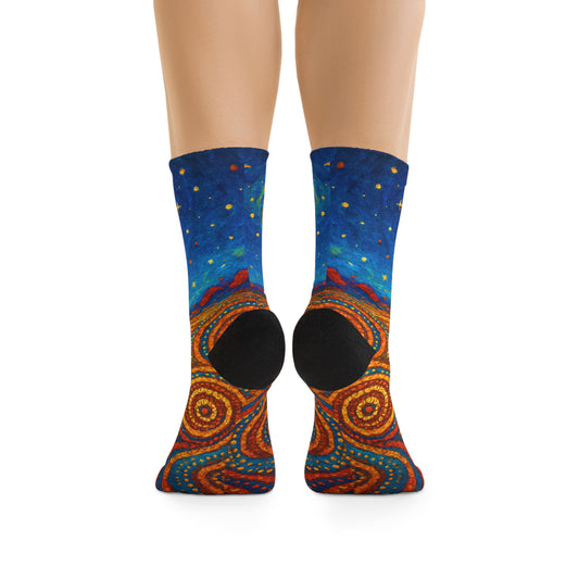 Colorful patterned socks on a white background