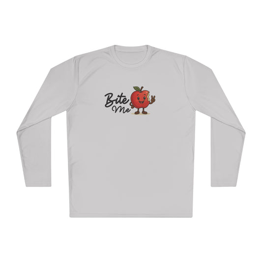 Whimsical Long Sleeve Tee - 'Bite Me' Graphic, Cute Casual Shirt, Gift for Food Lovers, Fall Fashion, Trendy Unisex Top