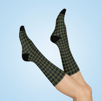 Green Gingham Cushioned Crew Socks