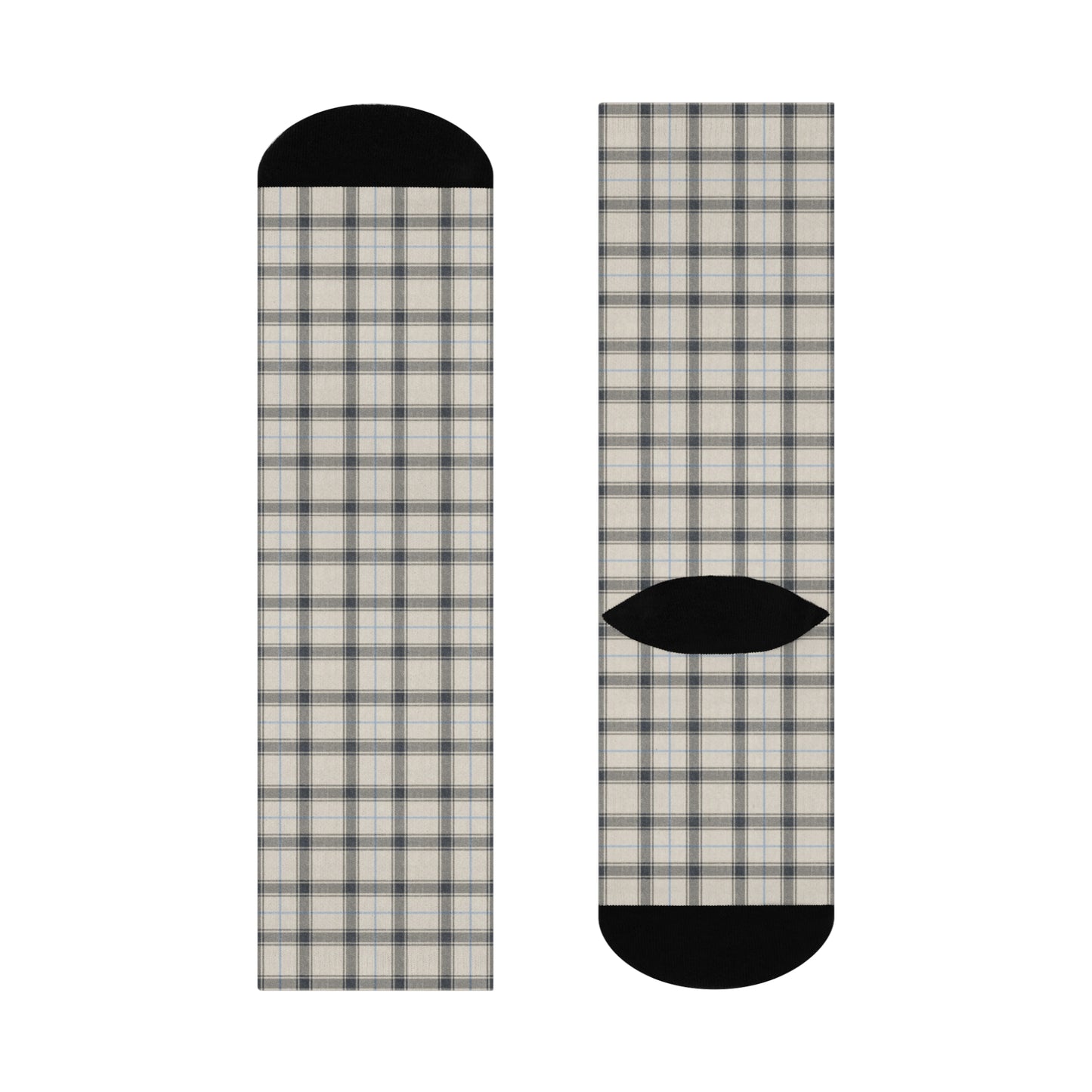 Grey/Blue Plaid Cushioned Crew Socks