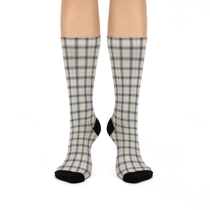 Grey/Blue Plaid Cushioned Crew Socks