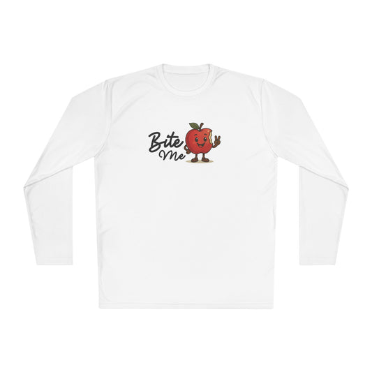 Whimsical Long Sleeve Tee - 'Bite Me' Graphic, Cute Casual Shirt, Gift for Food Lovers, Fall Fashion, Trendy Unisex Top