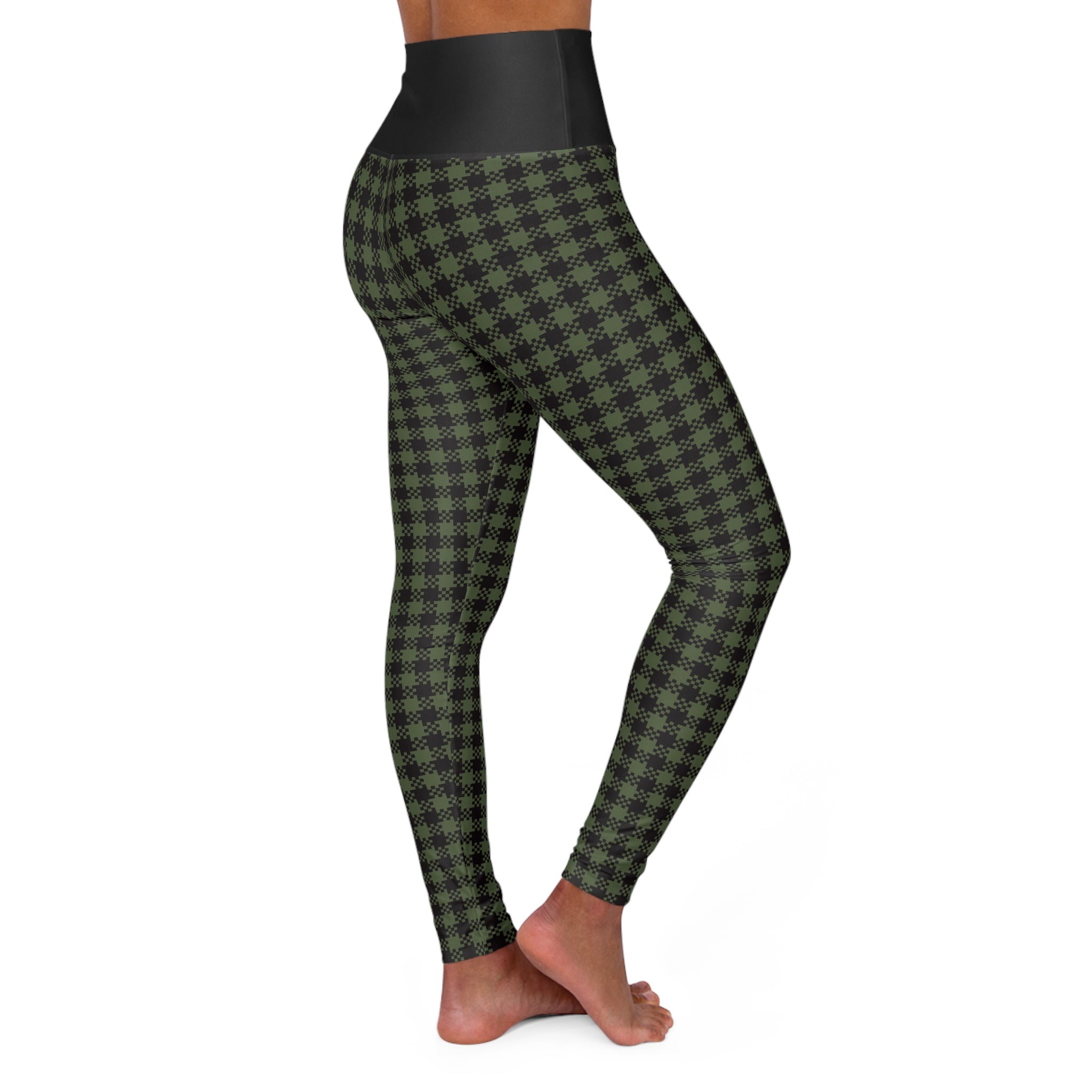 Green Gingham High Waisted Yoga Leggings