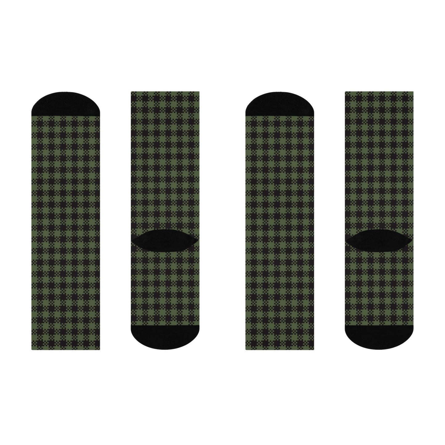 Green Gingham Cushioned Crew Socks