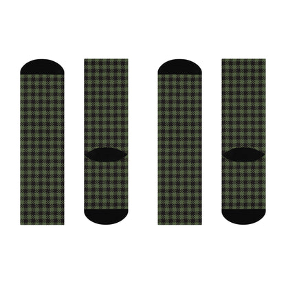 Green Gingham Cushioned Crew Socks