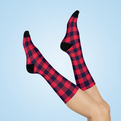 Red Plaid Cushioned Crew Socks