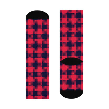 Red Plaid Cushioned Crew Socks