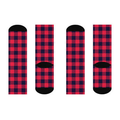 Red Plaid Cushioned Crew Socks