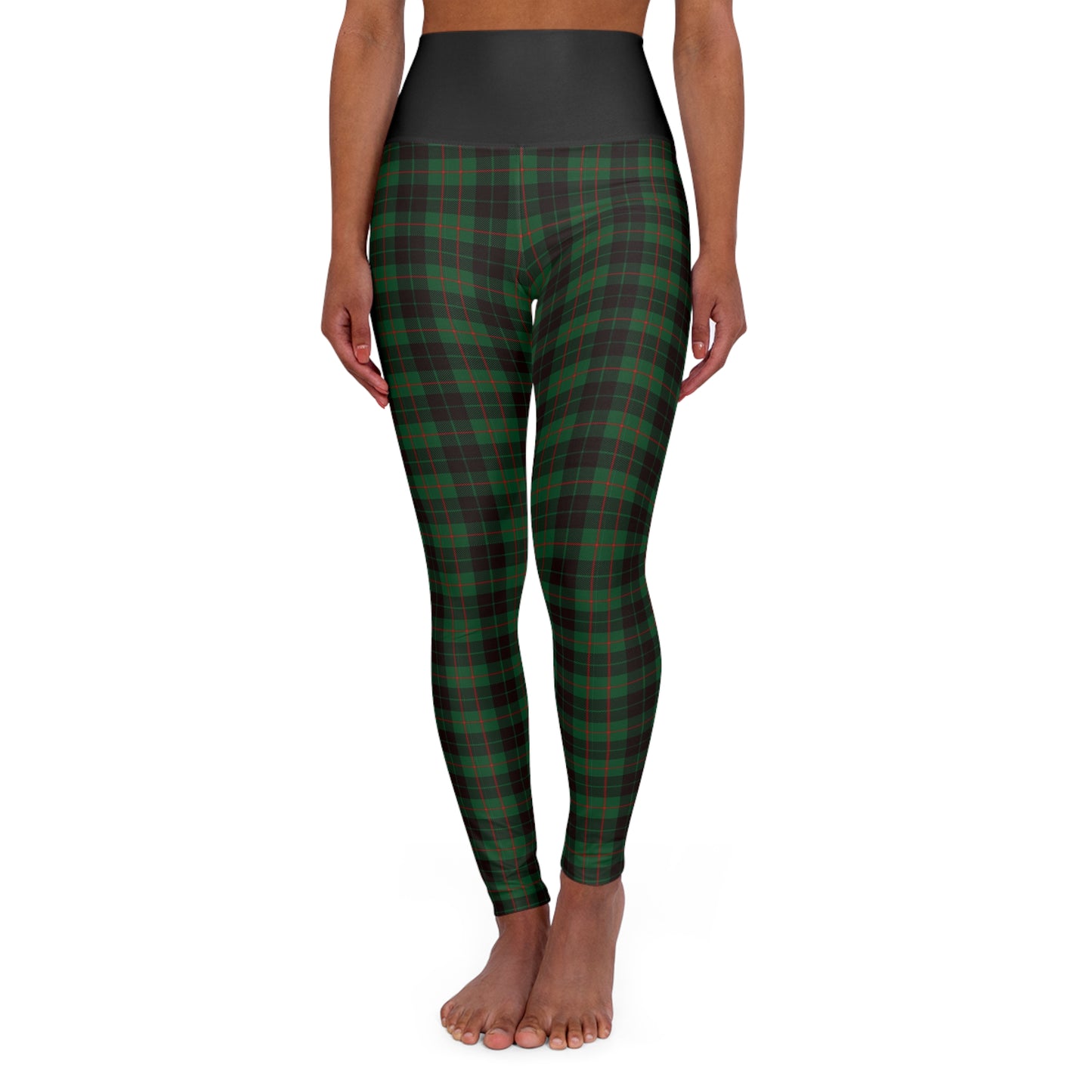 Green Plaid High Waisted Yoga Leggings