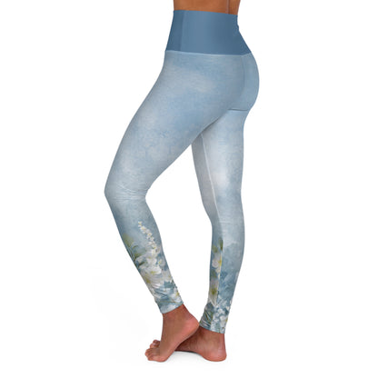 Leggings with a gradient design from blue to gray on a white background