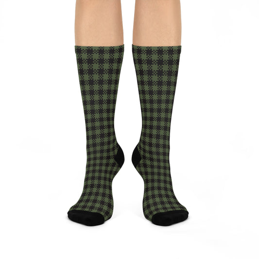 Green Gingham Cushioned Crew Socks