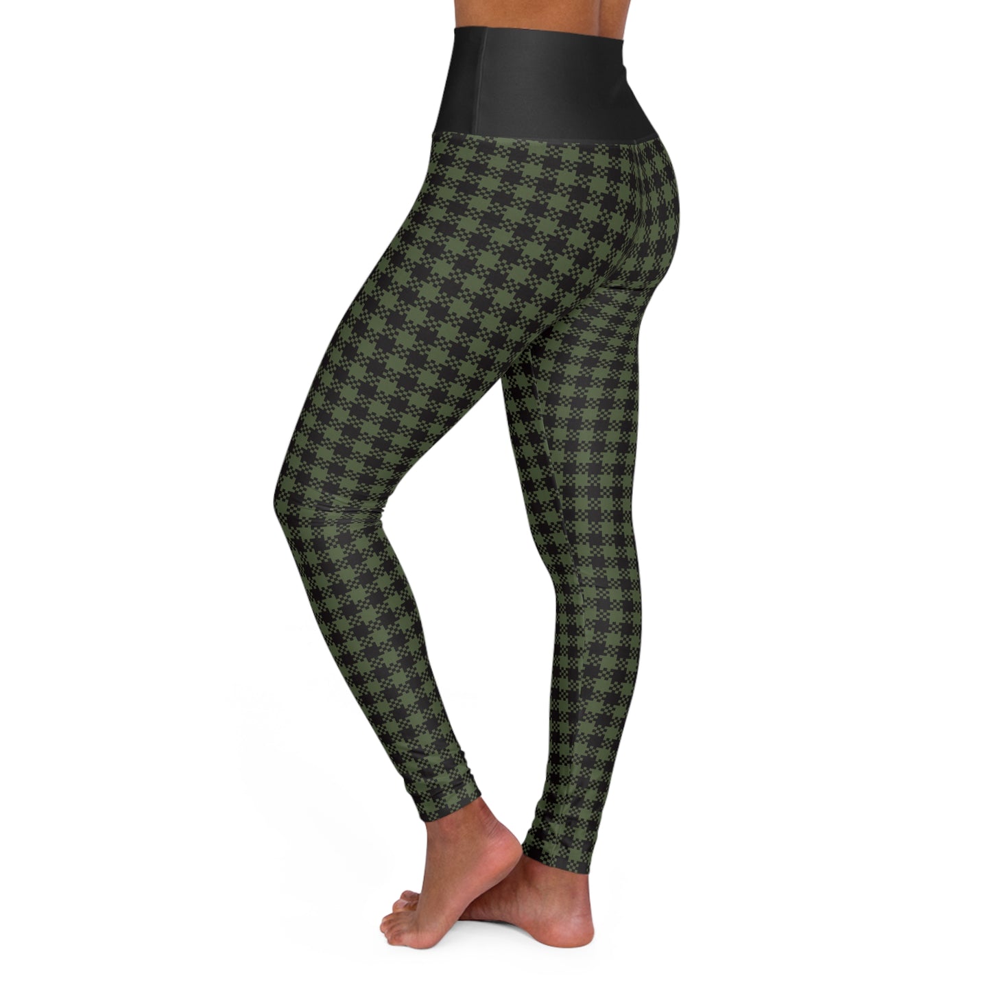 Green Gingham High Waisted Yoga Leggings