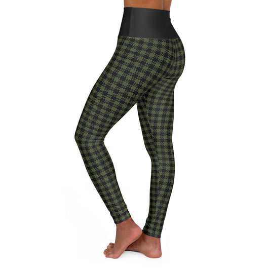 Green Gingham High Waisted Yoga Leggings