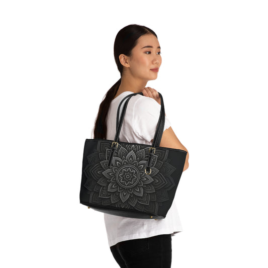 Stylish PU Leather Shoulder Bag with Mandala Design, Fashion Tote, Everyday Handbag, Gift for Her, Chic Accessory