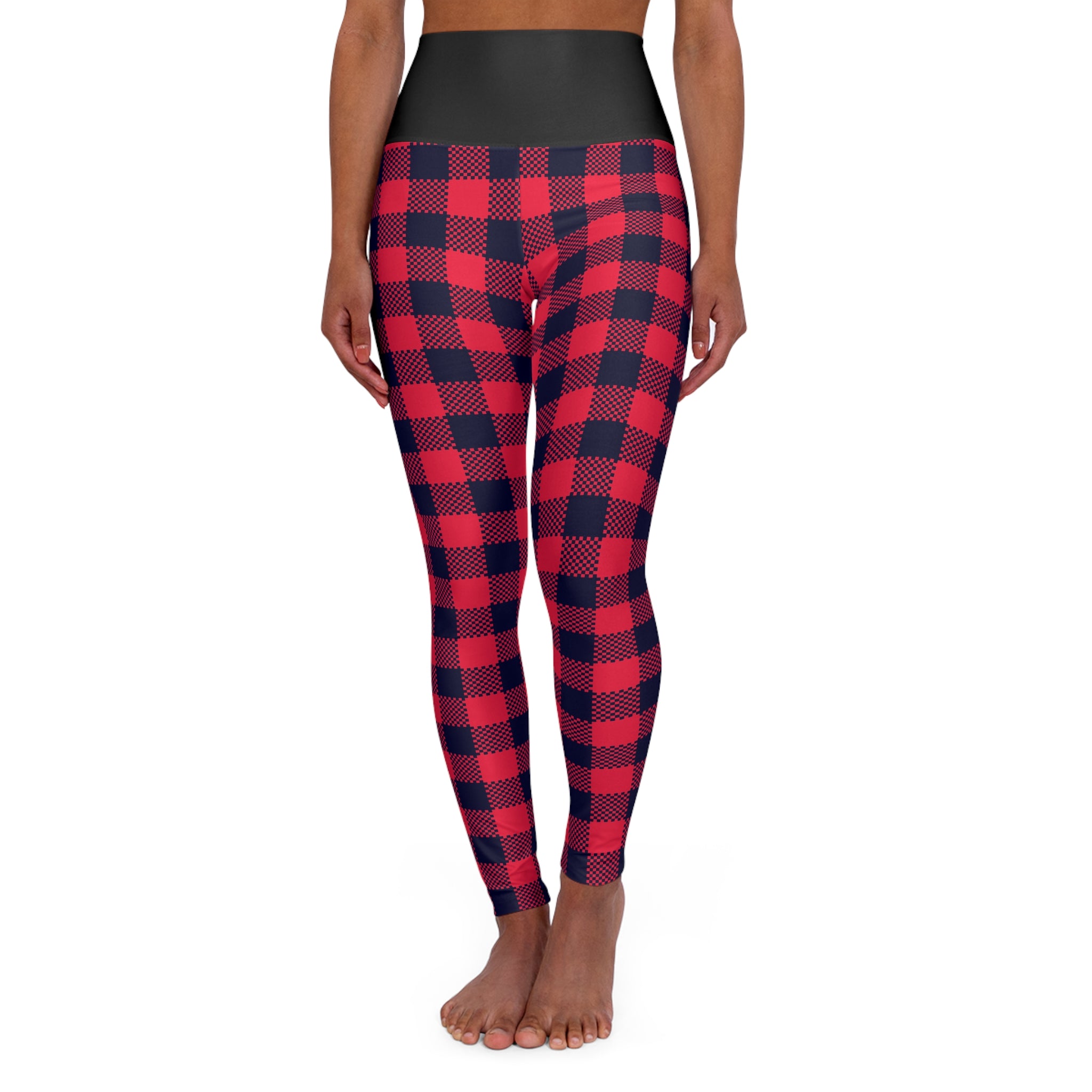 Red Plaid High Waisted Yoga Leggings