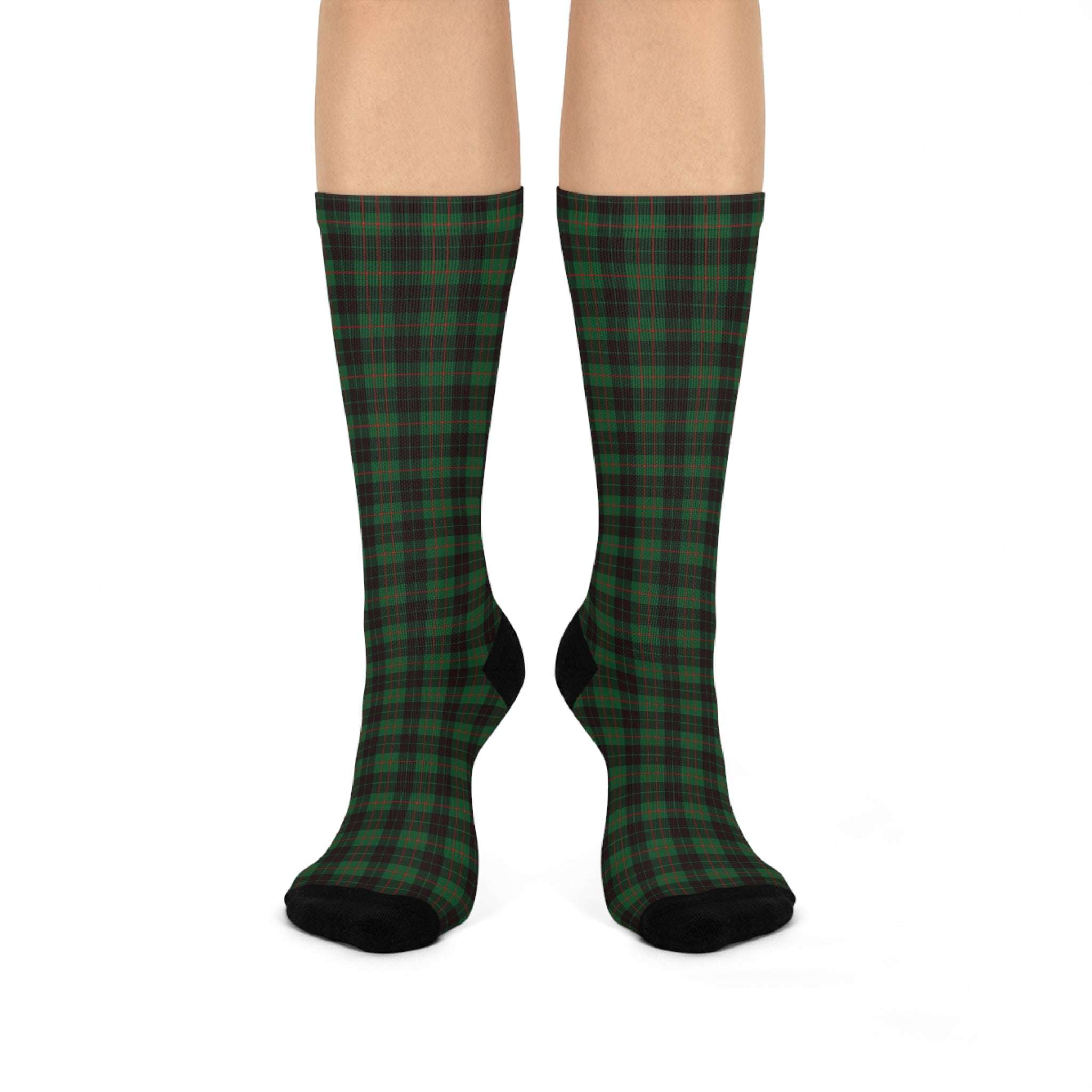Green Plaid Cushioned Crew Socks