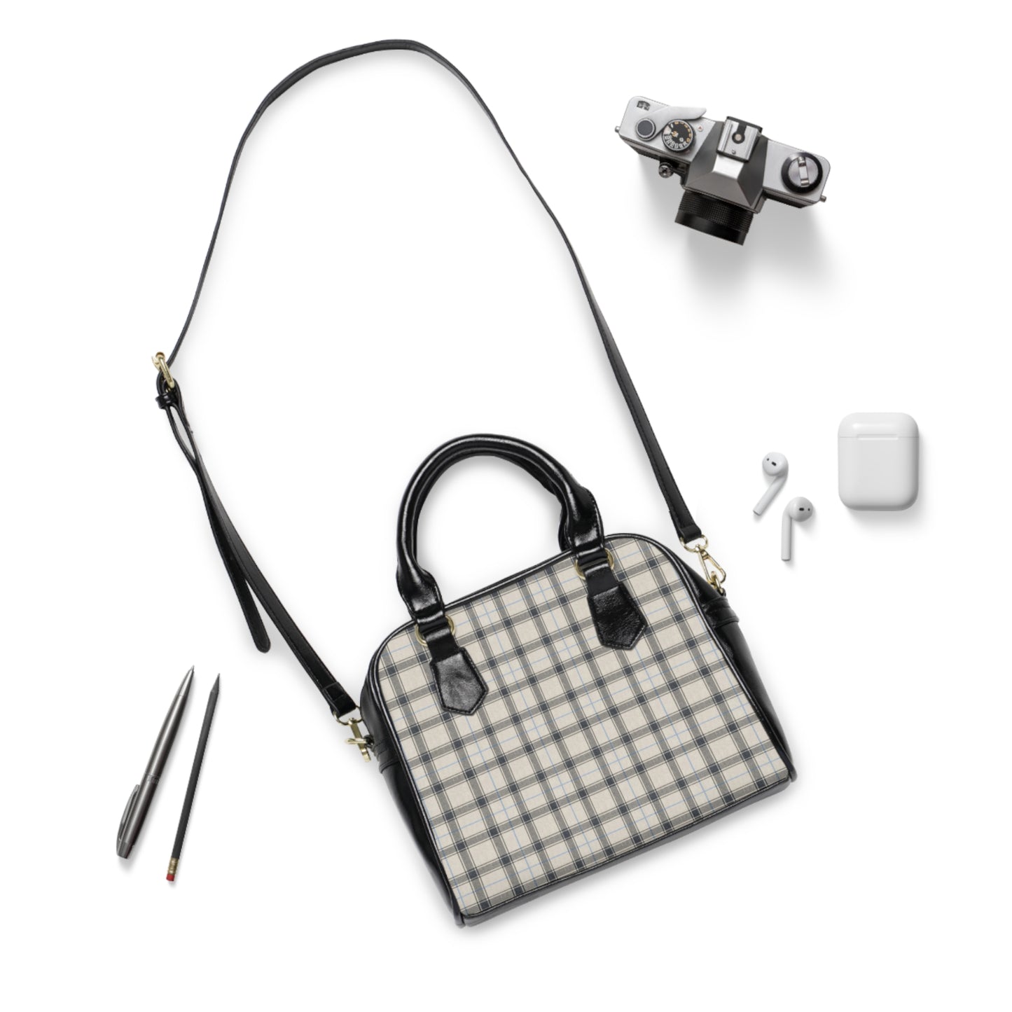 Grey/Blue Plaid Handbag