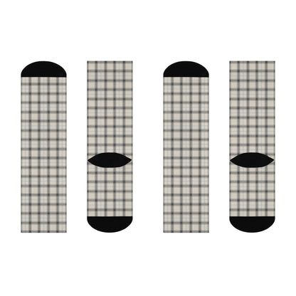 Grey/Blue Plaid Cushioned Crew Socks