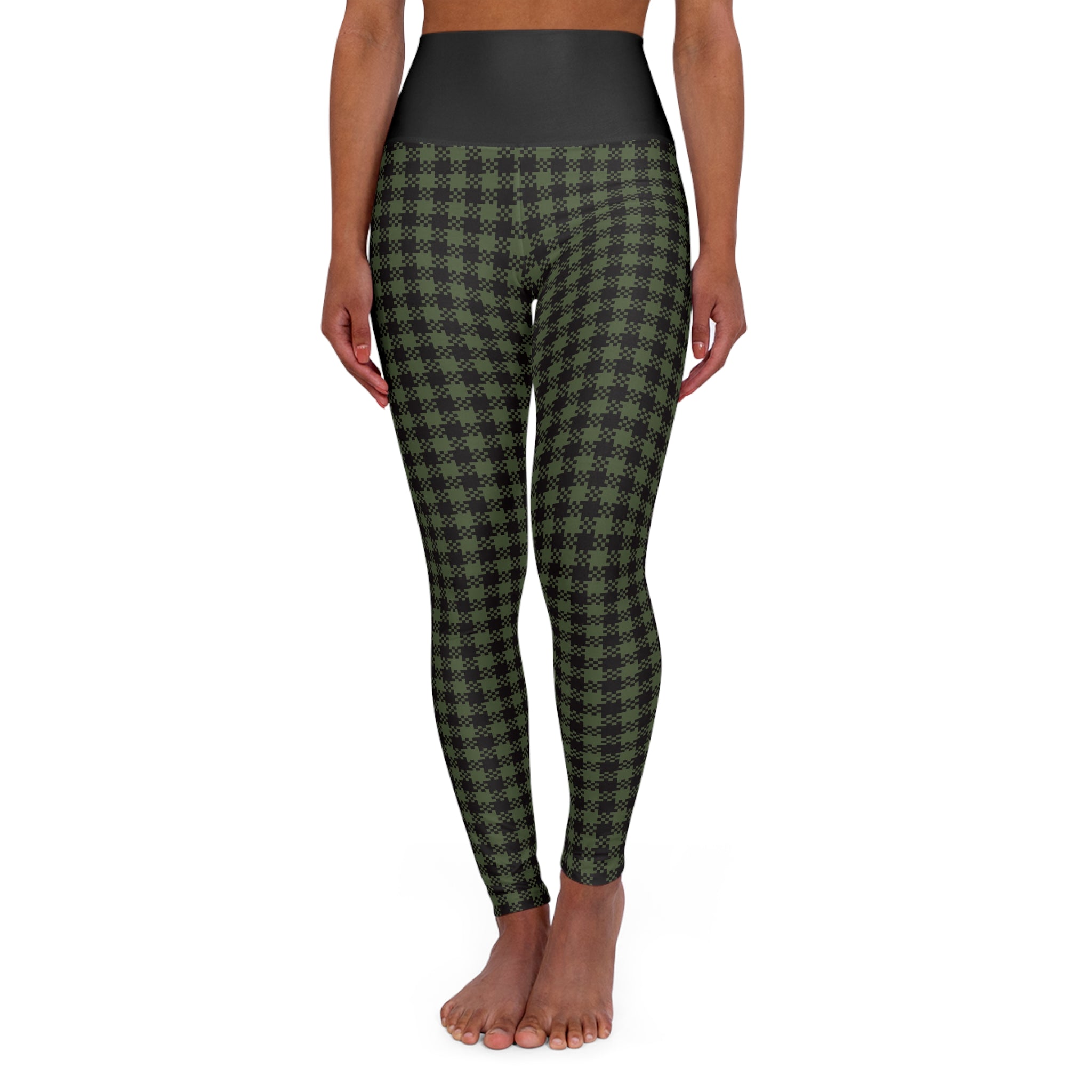 Green Gingham High Waisted Yoga Leggings