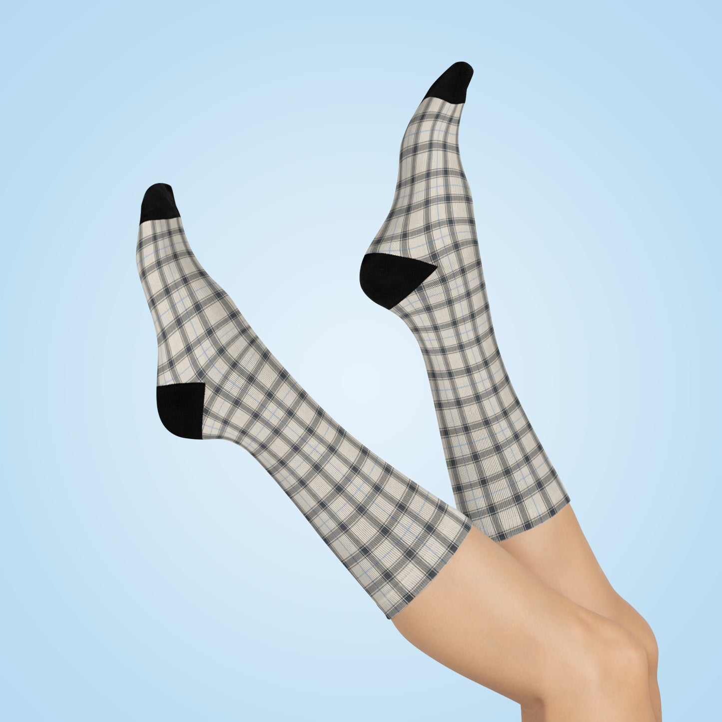 Grey/Blue Plaid Cushioned Crew Socks