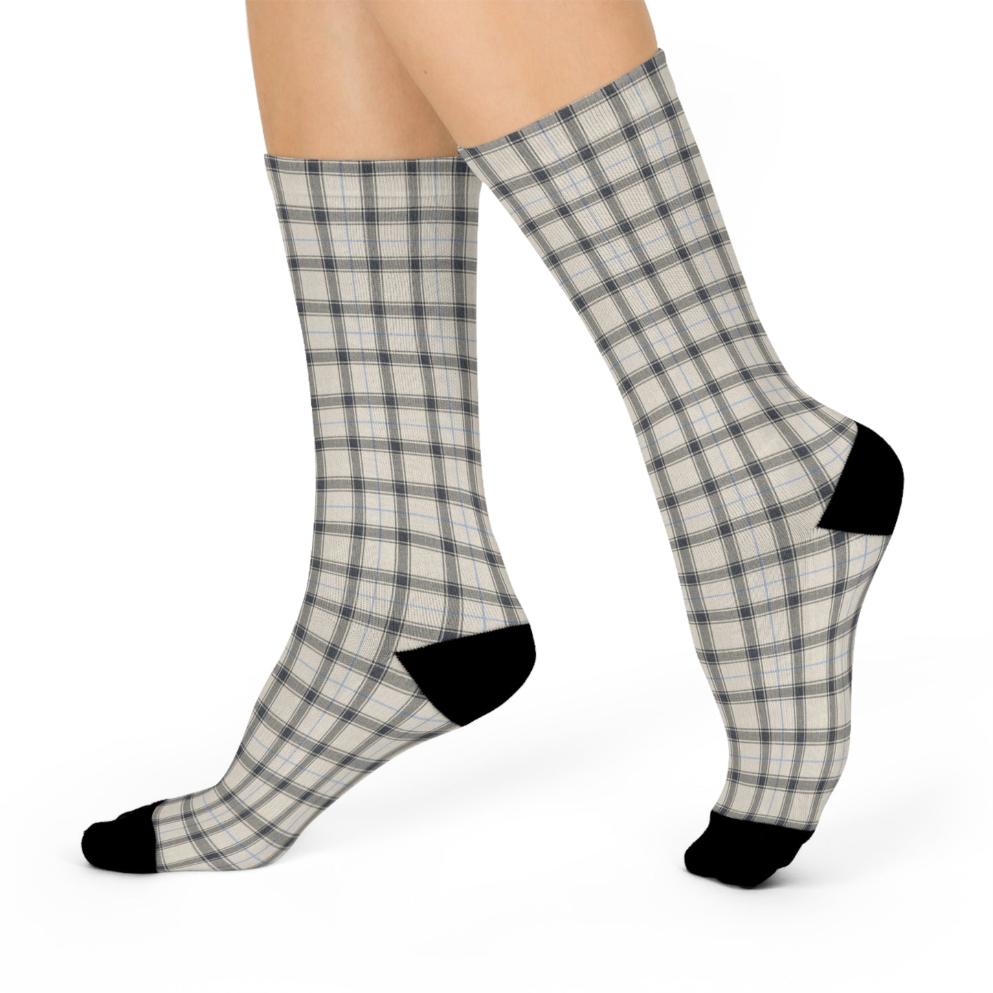 Grey/Blue Plaid Cushioned Crew Socks