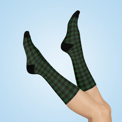 Green Plaid Cushioned Crew Socks