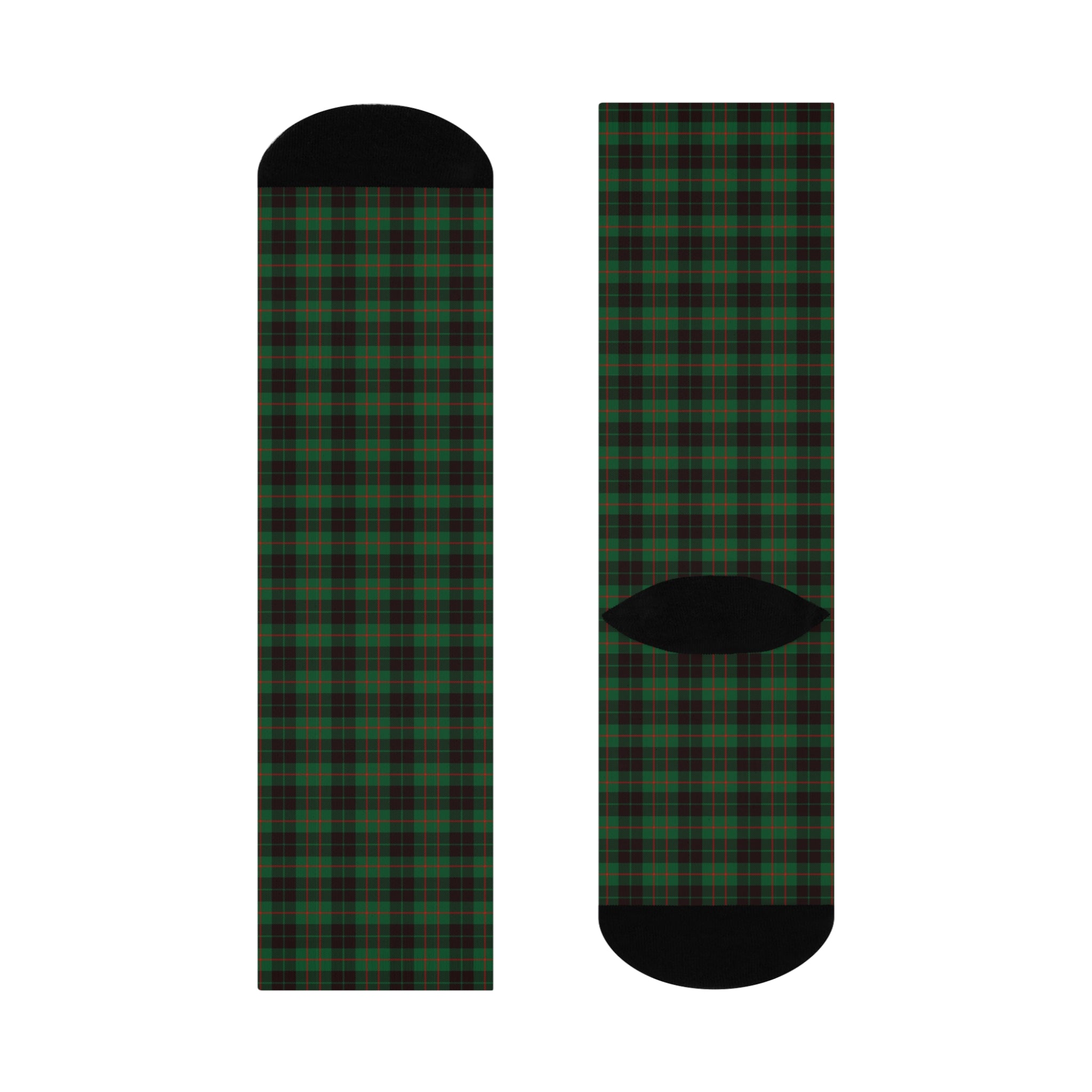 Green Plaid Cushioned Crew Socks
