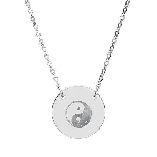 Yin Yang Engraved Circle Necklace