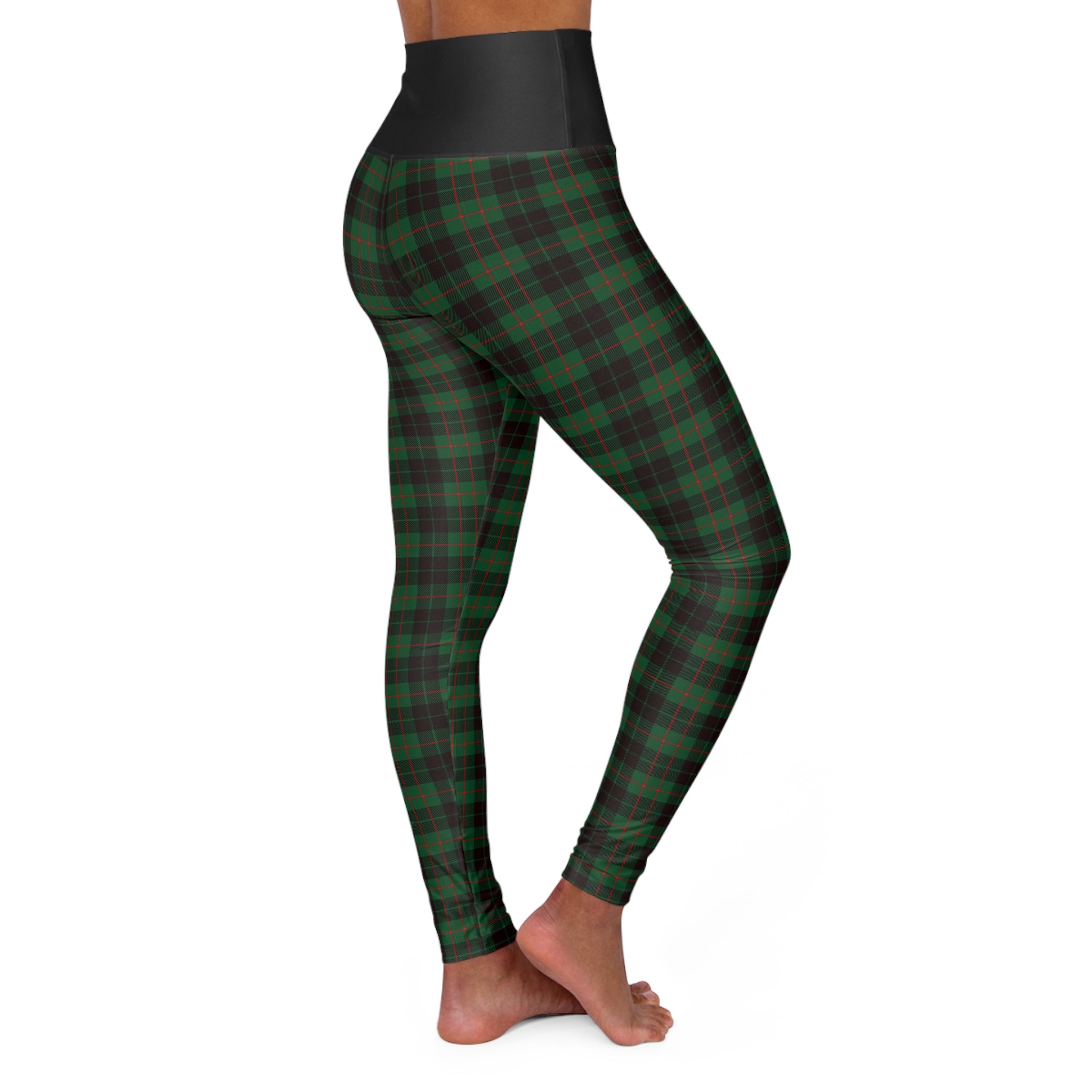 Green Plaid High Waisted Yoga Leggings