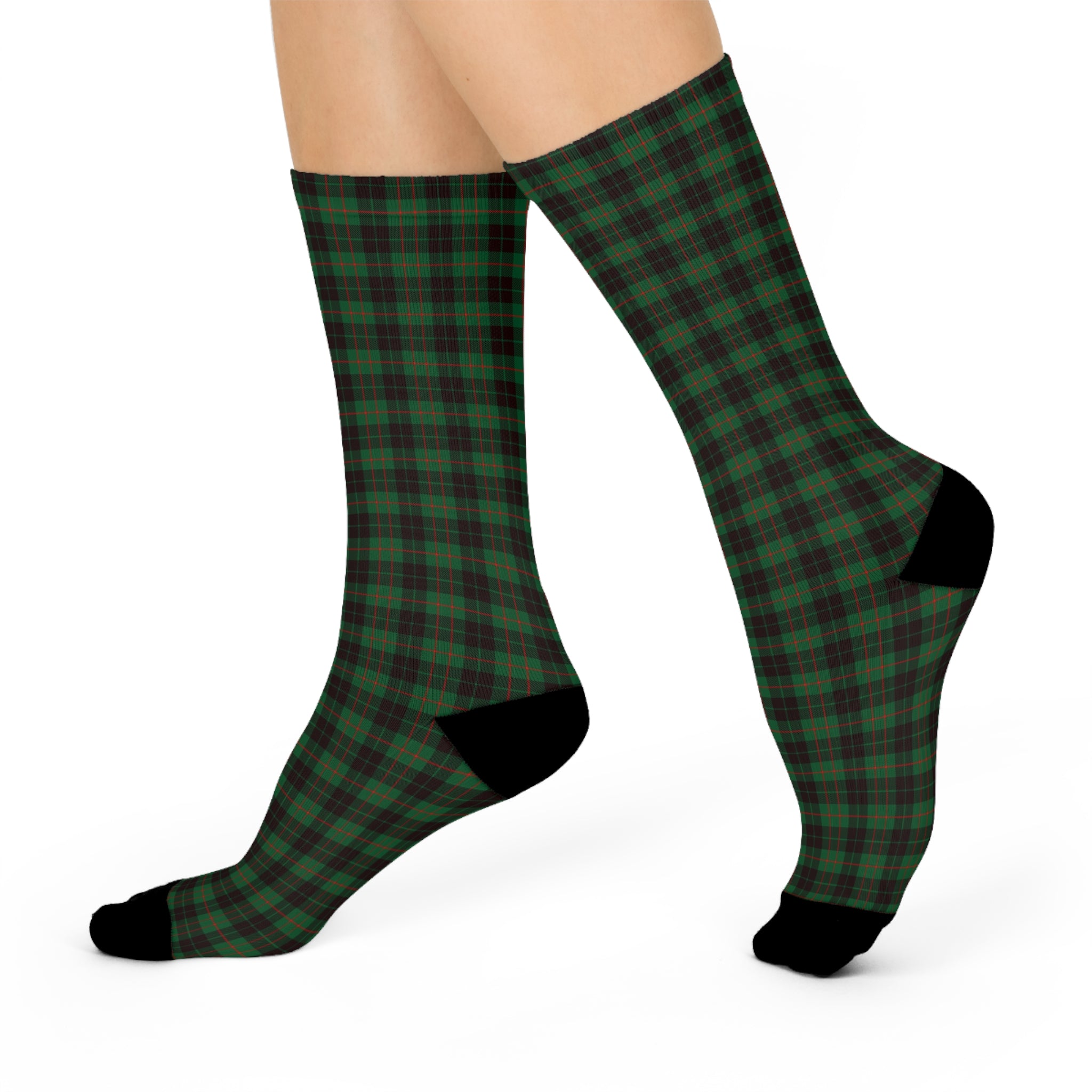 Green Plaid Cushioned Crew Socks
