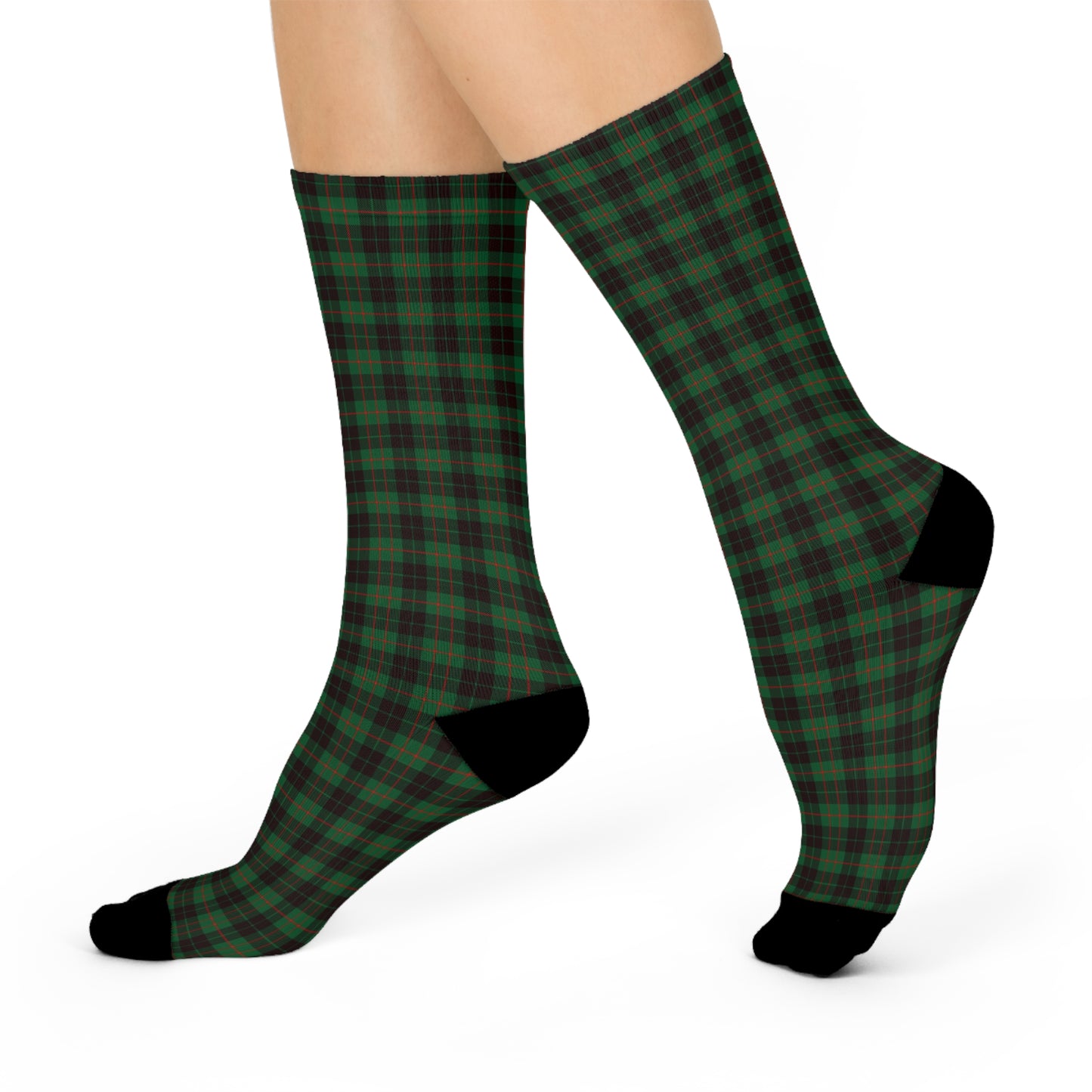 Green Plaid Cushioned Crew Socks