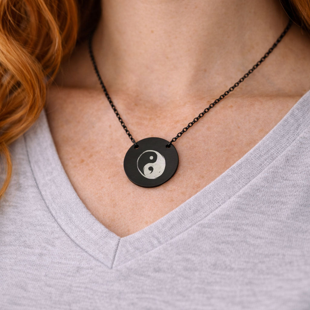 Yin Yang Engraved Circle Necklace