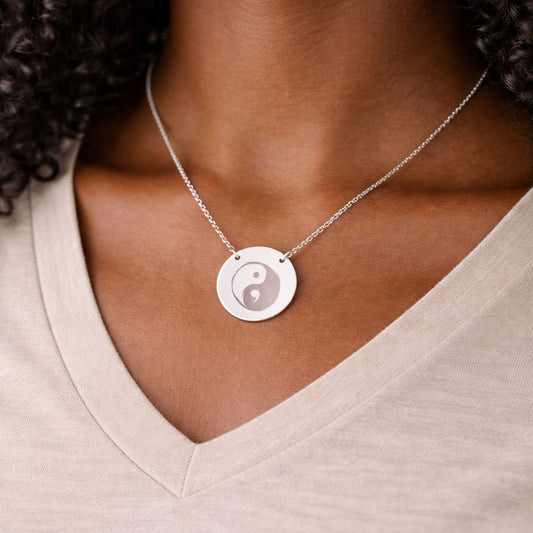 Yin Yang Engraved Circle Necklace